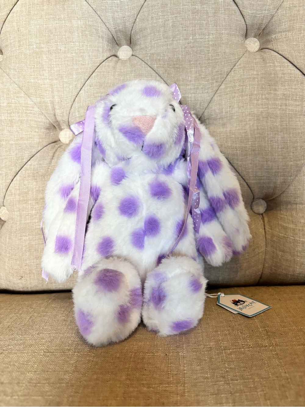 Jellycat Lavender Polka Dot Bunny Plush with Ribbon Ears